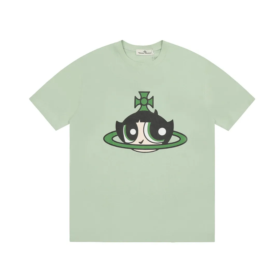 vivienne west wood Vivienne Powerpuff Girls co-branded printed short-sleeves are simply not good-looking! Same style for men and women, the rise of the retro second dimension Color: Huahua (pink) Bubble (blue) Maomao (green) Size: XS-L